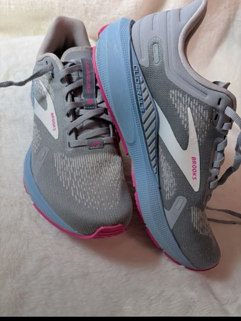 Brooks Women's Launch GTS 9 Running Shoe Gray Pink Blue Mesh - Picture 5 of 15
